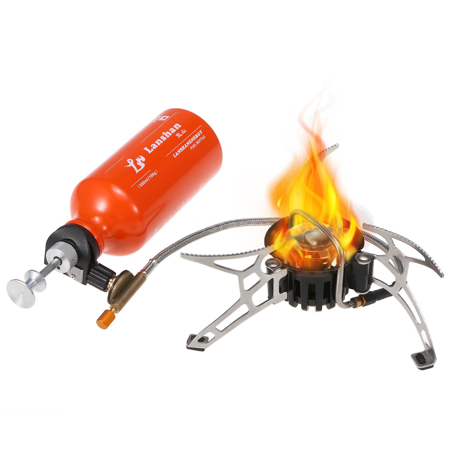 Outdoor Camping Multi Fuel Oil Stove with 500ml Gasoline Fuel Bottle